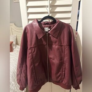 Goldsmith Faux Leather Bomber Jacket Burgundy